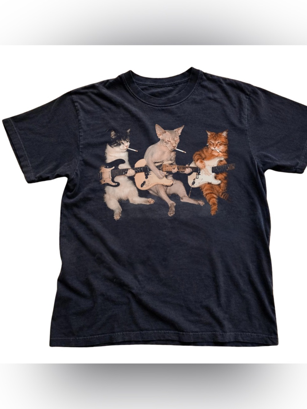 Black Cat Guitar Band Graphic Tee Vintage Style